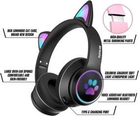 img 1 attached to 🎧 Mokata Gaming Bluetooth 5.0 Wireless Headphones Over Ear Cat LED Light Foldable Music Headset - Aux 3.5mm Mic - Adult & Kids - B12 Black
