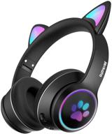 🎧 mokata gaming bluetooth 5.0 wireless headphones over ear cat led light foldable music headset - aux 3.5mm mic - adult & kids - b12 black logo