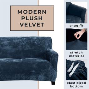 img 2 attached to 🛋️ High Stretch Velvet Plush Sofa Slipcover - Soft Anti-Slip Furniture Protector for 3-Seater Couch in Dark Denim Blue