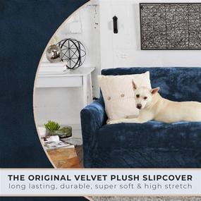 img 1 attached to 🛋️ High Stretch Velvet Plush Sofa Slipcover - Soft Anti-Slip Furniture Protector for 3-Seater Couch in Dark Denim Blue