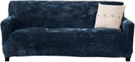 🛋️ high stretch velvet plush sofa slipcover - soft anti-slip furniture protector for 3-seater couch in dark denim blue logo