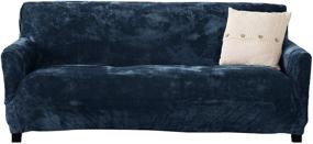 img 4 attached to 🛋️ High Stretch Velvet Plush Sofa Slipcover - Soft Anti-Slip Furniture Protector for 3-Seater Couch in Dark Denim Blue