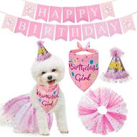 🐶 cute pink dog birthday party supplies set for small medium dogs and puppies - dog birthday bandana for girls with birthday hat, banner, and princess skirt логотип