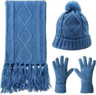 ❄️ winter warmth trio: scarf hat gloves set women - pom beanie, thick cable knit, touch screen, long scarf - 3 pcs cold winter gift set logo