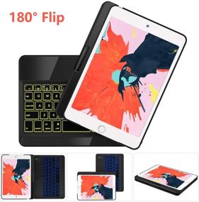 img 1 attached to 🔌 iPad Mini Keyboard Case - 360° Rotatable 180 Flip- 7 Colors Backlit - Wireless Smart Folio Auto Sleep/Wake Hard Cover compatible with iPad Mini 5 2019(5th Gen)/ iPad Mini 4 2015, Black