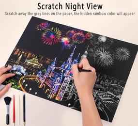 img 1 attached to 🌈 Rainbow Scratch Art Set for Adults &amp; Kids – DIY Craft Night View Scratchboard, 4 Pack of 16 X 11.2 Inches A3 Rainbow Painting Sketch Paper