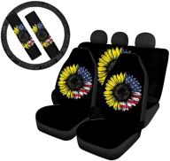 🚘 stylish american flag car seat covers with sunflower girly design - full set with steering wheel cover, seat belt cushion - universal fit for women and girls logo