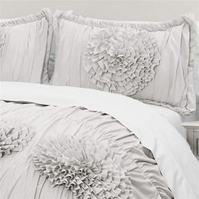 img 3 attached to 🌸 Lush Decor Serena Comforter Set King - Light Gray, Ruched Flower Design - 3 Piece Set | 16T003332