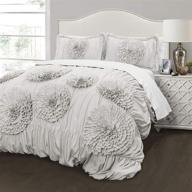 🌸 lush decor serena comforter set king - light gray, ruched flower design - 3 piece set | 16t003332 logo