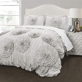 img 4 attached to 🌸 Lush Decor Serena Comforter Set King - Light Gray, Ruched Flower Design - 3 Piece Set | 16T003332