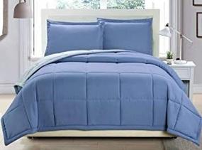 img 1 attached to 🛏️ Full/Queen Reversible Soft Down Alternative Comforter Set in Spa Blue/Grey with Corner Tab Duvet Insert - Premium 3 Piece Luxury Option