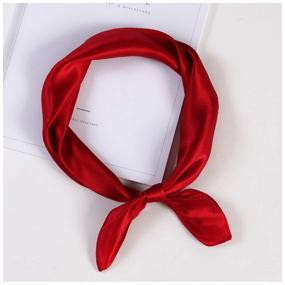 img 1 attached to 🧣 Women's Satin Square Neck Scarf: Silky Ribbon Handkerchief for Hair, Bag, Purse, Club Party - Wine Red (23")