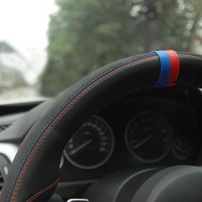 img 2 attached to 🔥 Enhance Your BMW's Style with MEWANT Hand-stitched 3D Design Black Microfiber Leather Steering Wheel Cover Wrap – Perfect for BMW F87 M2, F85 X5 M, F86 X6 M, F80 M3, F82 M4, M5, F12 F13 M6, F33 F30 M Sport (2013-2017)