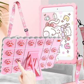 img 4 attached to Silicone Cute Cat Paw Fidget Toy Case for iPad Mini 4th/5th Generation - Full Body Push Poppers Protection Cover, Soft Shockproof Tablet Case with Fold Stand and Lanyard - Pink, 7.9 Inch