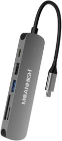 img 4 attached to 🔌 MEANHIGH USB C 3.0 Hub: 6-in-1 Adapter with 4K HDMI, SD/TF Card Reader, 100W PD Charging - Ultra-Slim & Portable - Compatible with MacBook Pro Air HP XPS & More Type C Devices