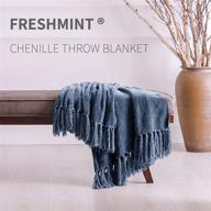 🎁 freshmint blue chenille throw blanket - soft, fluffy, and decorative for home décor, sofa, couch, bed - 50x60 inches with tassel fringe - ideal gift logo