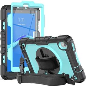 img 4 attached to Herize SkyBlue Case for Lenovo Tab M8 FHD 8 Inch with Screen Protector & Pen Holder - Kid-Friendly Design, 360° Rotating Kickstand, Hand Strap, Shoulder Strap