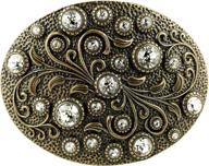 🌸 antique/brass oval floral engraved rhinestone crystal belt buckle: exquisite fashion accessory logo