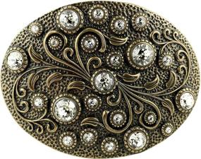 img 4 attached to 🌸 Antique/Brass Oval Floral Engraved Rhinestone Crystal Belt Buckle: Exquisite Fashion Accessory