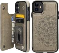 📱 stylish iphone 11 case wallet with card holder – vaburs mandala pattern flower pu leather flip cover for iphone 11 (6.1 inch, gray) logo