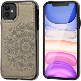 img 2 attached to 📱 Stylish iPhone 11 Case Wallet with Card Holder – Vaburs Mandala Pattern Flower PU Leather Flip Cover for iPhone 11 (6.1 Inch, Gray)