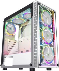 img 4 attached to Корпус игрового ПК MUSETEX ATX Mid-Tower | 6x 120 мм светодиодных вентиляторов с ARGB-подсветкой | USB 3.0 | Черный закаленное стекло (белый, G05S6-BB)