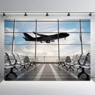 ruini 7x5ft airport terminal backdrop: airplane departure lounge photography backdrop logo