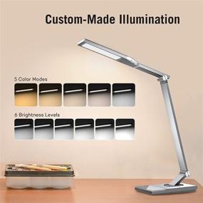 img 2 attached to 🔦 Metal LED Desk Lamp with USB Port, Eye-Caring Architect Desk Light for Workbench Office, Home Office Lighting with 5 Color Modes &amp; 6 Brightness Levels, Touch Control in Sliver