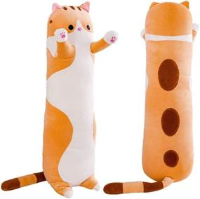 img 4 attached to 🐱 SHINUOER Cat Soft Pillow Plush - Long Throw Sleeping Pillow for Girlfriend - Cute and Cuddly Stuffed Doll Gift (Brown, 27.5Inch)