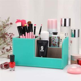 img 2 attached to 📦 BTSKY PU Leather Desk Pen Pencil Holder - Multi-functional Desktop Organizer Storage Box Business Card Pen Pencil Mobile Phone Remote Control Stationery Organizer Home Office Table Top Organization Decor Mint Blue