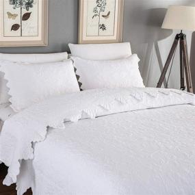 img 1 attached to 🛏️ Brandream White Quilts Set Queen King Size: Farmhouse Bedding 100% Cotton Quilted Bedspreads with Pillow Shams