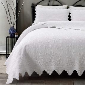 img 4 attached to 🛏️ Brandream White Quilts Set Queen King Size: Farmhouse Bedding 100% Cotton Quilted Bedspreads with Pillow Shams