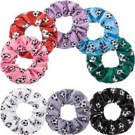 👧 set of 8 soccer hair scrunchies for girls and women players, coaches, and teams - elastic hair ties, ponytail holders, and sport hair accessories logo