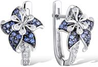 💎 damleng sparkly hypoallergenic silver blue rhinestone flower hoop earrings for women girls | unique chic cubic zirconia flower jewelry gifts, shining accessories logo