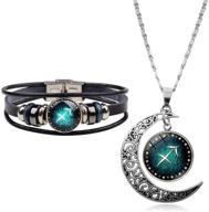 🌙 стильный набор зодиакальных украшений для мужчин и женщин: ожерелье и браслет с астрологическими созвездиями, дизайн галактики и луны - отличный подарок на день рождения. логотип