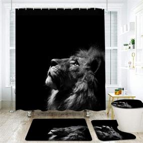 img 2 attached to 🦁 Wild Lion Shower Curtain Set - 4 Piece, Dark Grey Majestic Forest King Bath Decor - Non-Slip Rugs, Toilet Lid Cover & 72"x 72" Waterproof Shower Curtains with Hooks - Durable Bathroom Accessories