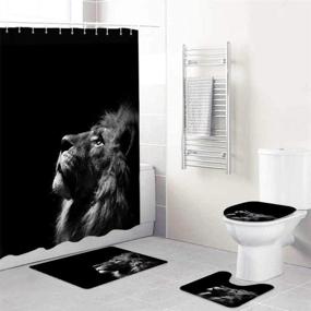 img 3 attached to 🦁 Wild Lion Shower Curtain Set - 4 Piece, Dark Grey Majestic Forest King Bath Decor - Non-Slip Rugs, Toilet Lid Cover & 72"x 72" Waterproof Shower Curtains with Hooks - Durable Bathroom Accessories
