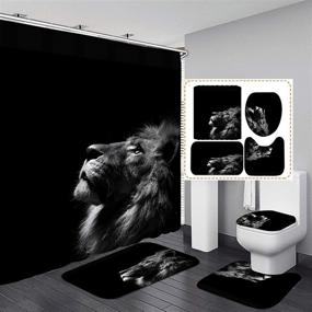 img 4 attached to 🦁 Wild Lion Shower Curtain Set - 4 Piece, Dark Grey Majestic Forest King Bath Decor - Non-Slip Rugs, Toilet Lid Cover & 72"x 72" Waterproof Shower Curtains with Hooks - Durable Bathroom Accessories