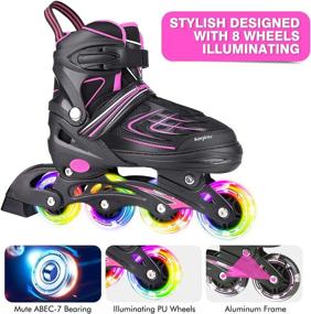 img 1 attached to KAQINU Adjustable Inline Skates for Kids and Adults - Outdoor Roller Skates with Full Illuminating Wheels for Women, Girls, and Boys