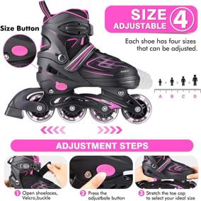 img 3 attached to KAQINU Adjustable Inline Skates for Kids and Adults - Outdoor Roller Skates with Full Illuminating Wheels for Women, Girls, and Boys