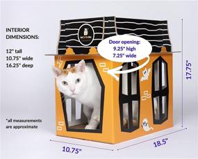 img 1 attached to 🐱 Spooky Cat Halloween Mansion Playhouse for Cats, Kittens, Rabbits & Bunny - Cardboard Box House Condo Cave Furniture Bed with Cat Scratcher