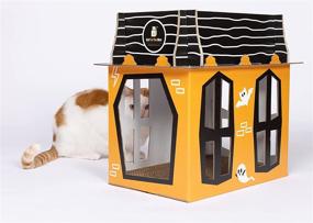 img 3 attached to 🐱 Spooky Cat Halloween Mansion Playhouse for Cats, Kittens, Rabbits & Bunny - Cardboard Box House Condo Cave Furniture Bed with Cat Scratcher