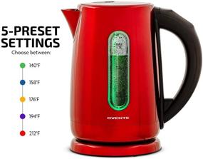 img 3 attached to 🔥 Ovente Electric Hot Water Kettle 1.7L, 1100W Portable Stainless Steel Tea Maker with 5 Temperature Heat Control, Keep Warm Feature, Auto Shut-Off, Boil Dry Protection - Red KS58R