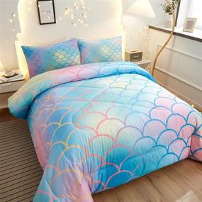 img 1 attached to 🏻 Namoxpa Mermaid Fish Scales Comforter Sets: Magical Colorful Design, Blue Pink Mermaid Skin Surface, Twin Size with 2 Pillow Shams