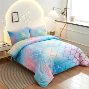 img 2 attached to 🏻 Namoxpa Mermaid Fish Scales Comforter Sets: Magical Colorful Design, Blue Pink Mermaid Skin Surface, Twin Size with 2 Pillow Shams