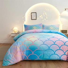 img 3 attached to 🏻 Namoxpa Mermaid Fish Scales Comforter Sets: Magical Colorful Design, Blue Pink Mermaid Skin Surface, Twin Size with 2 Pillow Shams