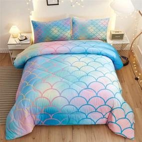 img 4 attached to 🏻 Namoxpa Mermaid Fish Scales Comforter Sets: Magical Colorful Design, Blue Pink Mermaid Skin Surface, Twin Size with 2 Pillow Shams