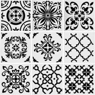 🎨 premium 9pcs tile stencil set - laser cut painting stencils for walls, fabric, furniture & more логотип