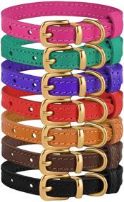 img 1 attached to 🐱 Adjustable Leather Cat Collar for Small Pets - BRONZEDOG Kitten Collar in Multiple Colors: Black, Brown, Pink, Purple, Red, and Turquoise