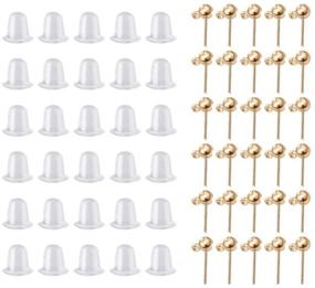 img 4 attached to 🔆 100 Pcs SUMAJU Ball Post Earrings - Hypoallergenic Stainless Steel Stud Earrings with Safety Backs for Jewelry Earring Making in Golden Color (4mm)